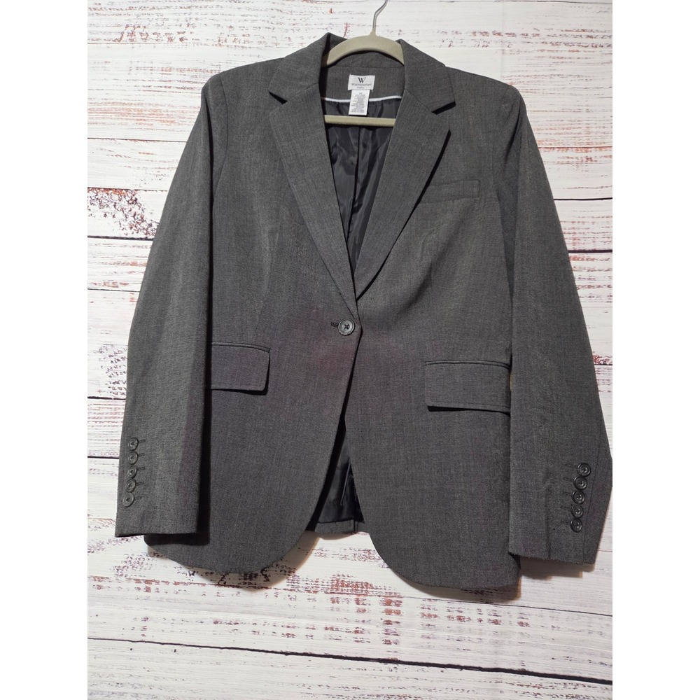 Worthington Stretch Blazer Womens 10 Gray Single Button Lined Business Jacket